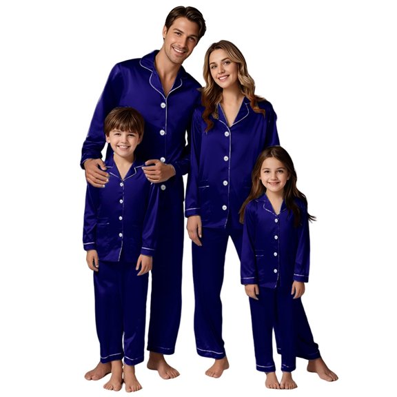 Christmas Pjs for Family Silk Pajamas Long Sleeve Button down Sleepwaear Holiday Matching Pajamas Christmas Pjs Kids