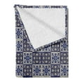 thumbnail image 2 of Moroccan Soft Flannel Fleece Blanket, Squares with Portuguese Azulejo Ornaments Arrangement Floral Pattern Leaves, Cozy Plush for Indoor and Outdoor Use, 60" x 80", Navy Blue Beige, by Ambesonne, 2 of 5