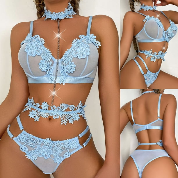 Psychovest Women's Sexy Lace Half Coverage embroidered Bra and Panty  Lingerie Set Free Size