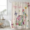 thumbnail image 4 of Easter Bunny Bathroom Shower Curtains with 12 Hooks Waterproof Shower Curtain for Stalls and Bathtubs Spring Flower Daisy Tulips Vintage Leaves Decorative Bathroom Privacy Curtain 36x78 Inches, 4 of 9