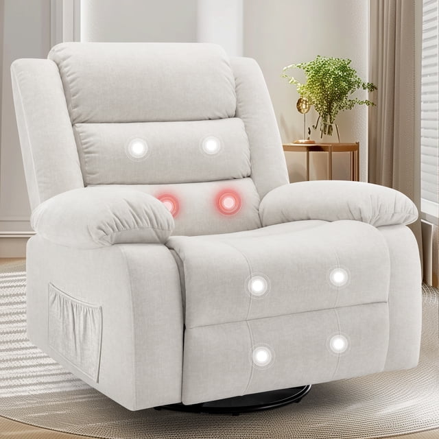 Lnsenfin Oversized Swivel Rocker Recliner Chair for Adults with Massage for Living Room,Beige