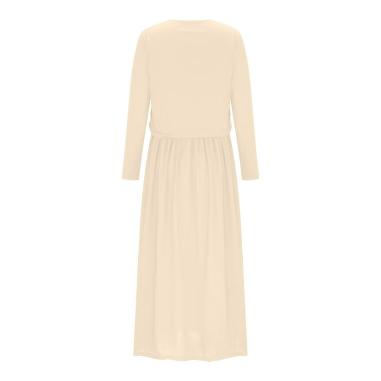 Blczomt Beige Holiday Dresses for Women Dressy Long Sleeve Formal Plain Dress V Neck Zipper Casual Dresses, Women's, Size: 4,6,8,10,12,14,16,18,20