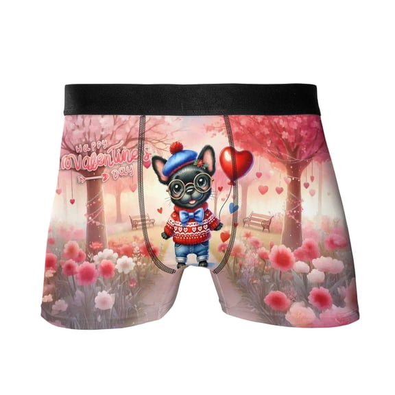 Happy Valentine’s Day Adorable French Bulldog Puppy Holding Heart Balloon All Over Print Boxer Briefs Underwear for Men Dad Dog Lover Gifts - 00030
