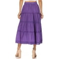 thumbnail image 2 of Sakkas Solid Embroidered Crochet Lace Trim Gypsy Bohemian Mid Length Cotton Skirt - Purple - One Size, 2 of 5