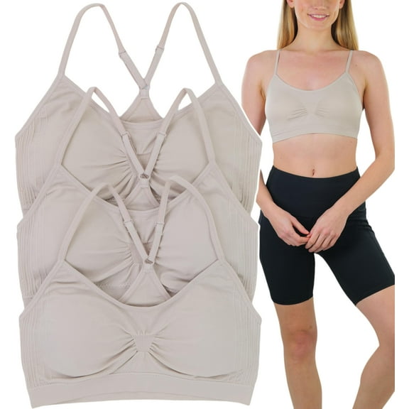 ToBeInStyle Women's Pack of 3 Wire Free Bralettes - V Back Solid Colors - Beige - Medium
