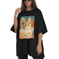 thumbnail image 4 of Plus Size Shirt for Women Black Tops for Women Short Sleeves Shirt for Women Tiger T Shirt Oversized Shirt for Women S, 4 of 5