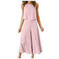 thumbnail image 2 of Lolmot Two Piece Summer Sets Round Neck Sleeveless Solid Color Crop Basic Tank Top Cropped Wide Leg Pants Sets Luggage Sets, 2 of 5