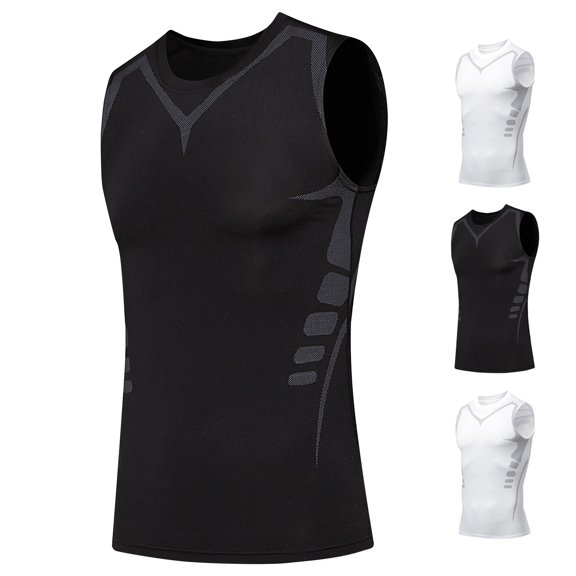 Men's Muscle Quick Dry Compression Tank Top, Sleeveless Workout Shirt for Gym, Running and Training Base Layer Size 2XL White