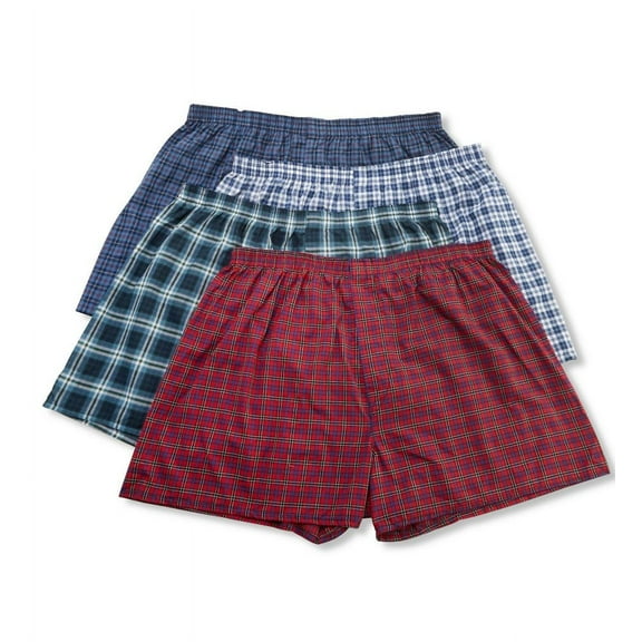 Fruit of the Loom Mens Woven Tartar Boxers 4 Pack, 2XL, Assorted