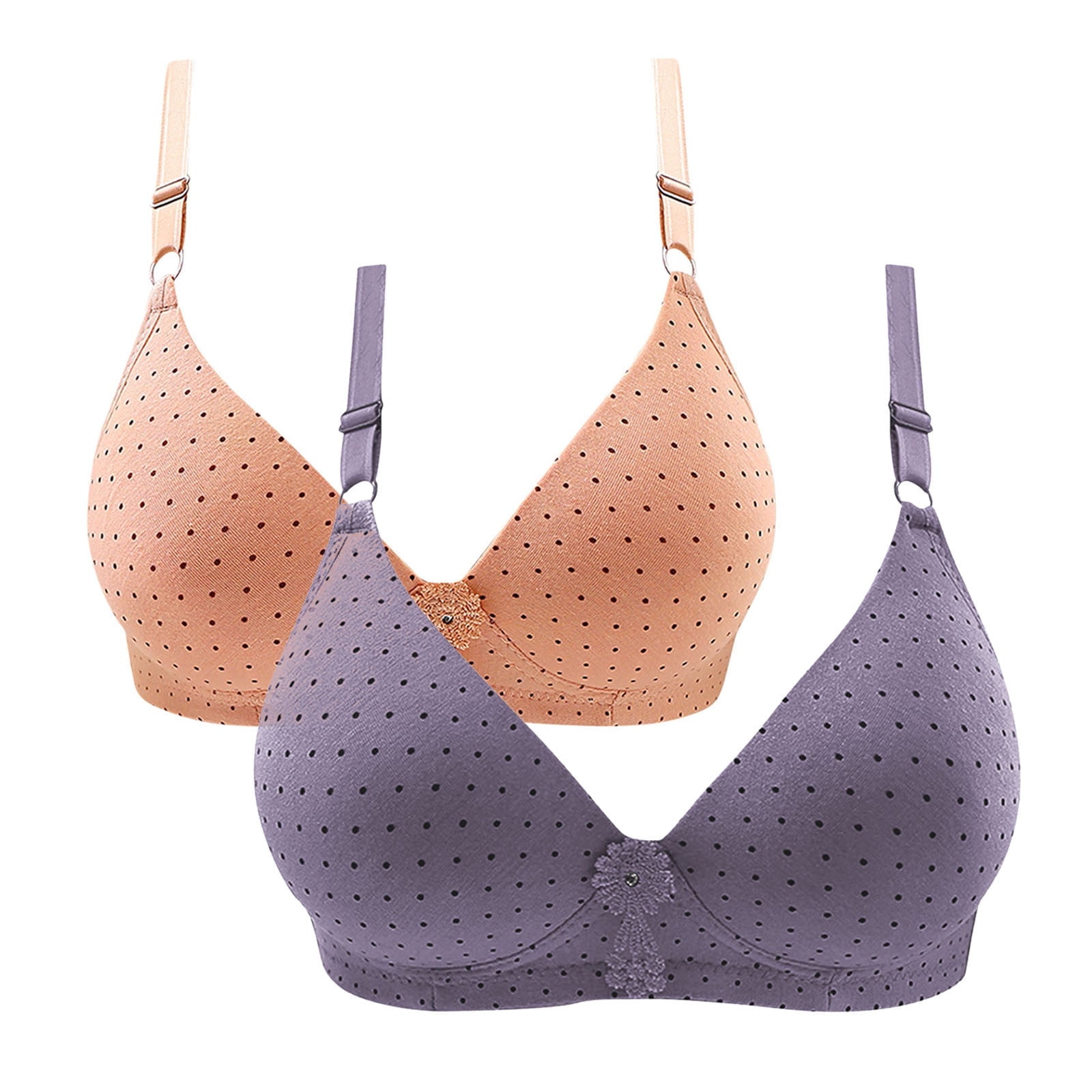 Mrat Padded Bra Women Everyday Bras Women Wireless Bra Style M-262 Women's Plus Size Wireless Bra Female V-Neck Hook and Eye Bra Closure Lace Bralette Beige 38/85