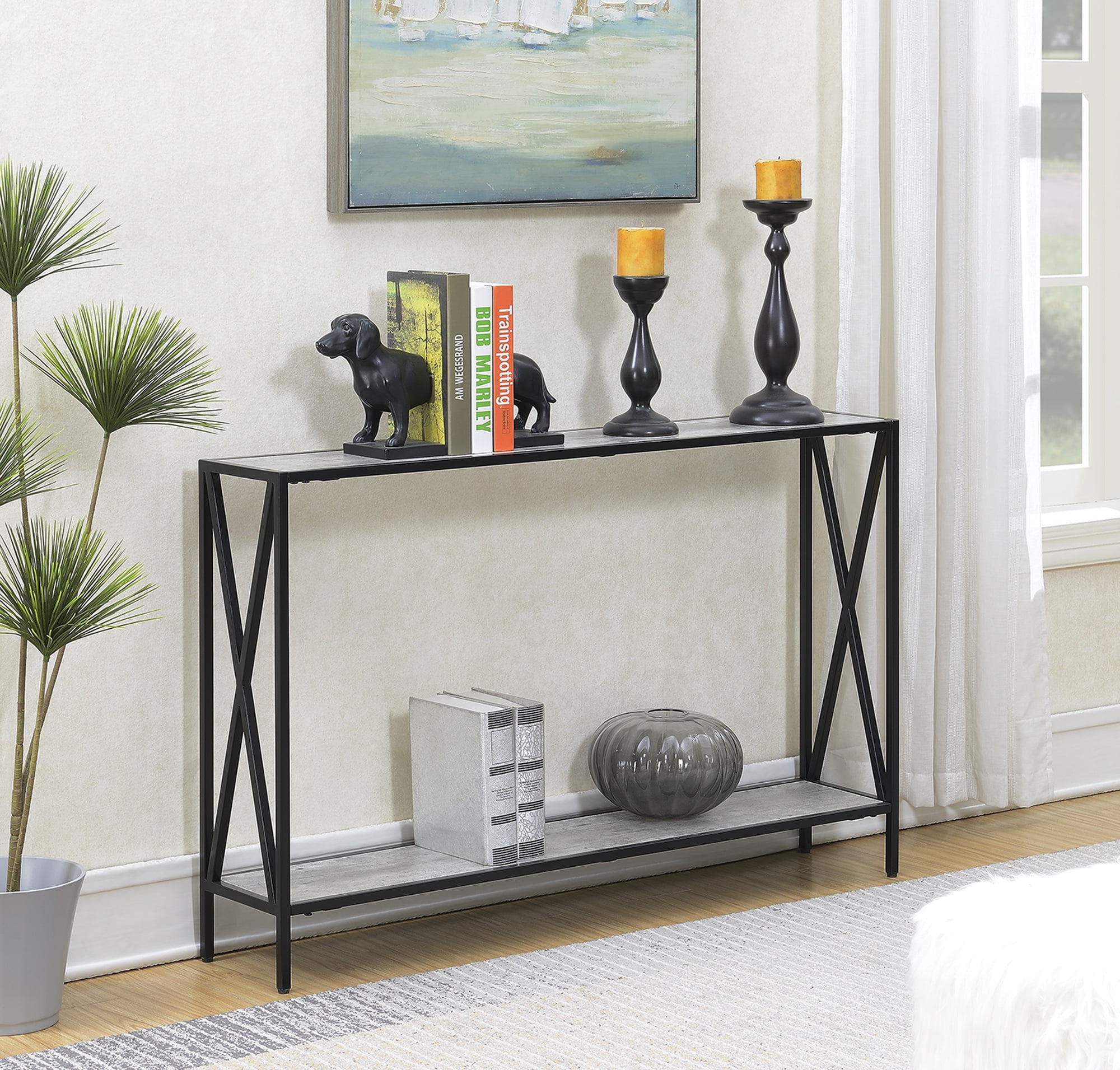 Convenience Concepts Tucson Console Table with Shelf, Faux Birch/Black