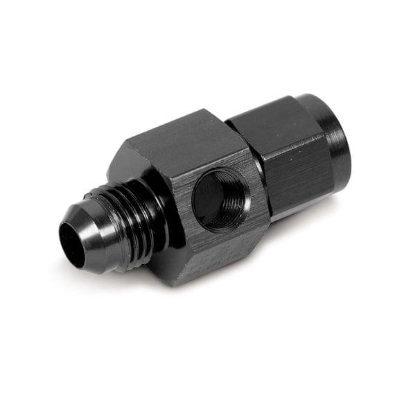Earl s Plumbing Fuel Pressure Gauge Fitting AT100199ERL Ano-Tuff; -6 AN Male To -6 AN Female; Straight; 1/8 Inch Pipe Thread Side Port; Anodized; Aluminum; Bagged Packaging