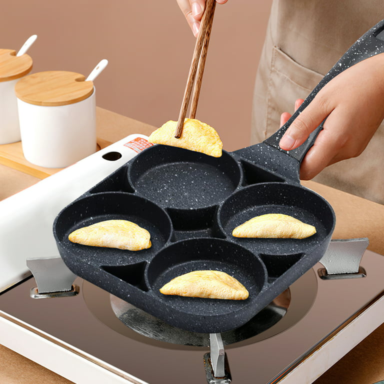 4 Holes Pancake Pan Egg Frying Pan with Medicinal Stone Coating Non-Stick Fried Egg Burger Pan with Scald Proof Handle Black, Size: 38