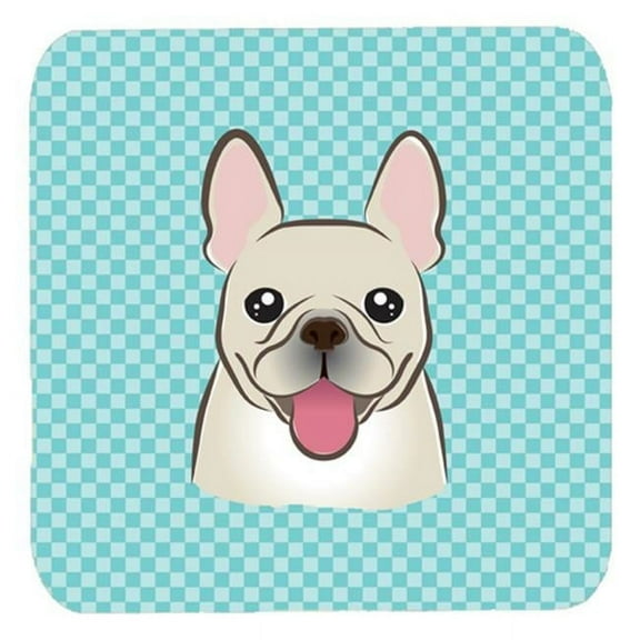 3.5 x 3.5 In. Checkerboard Blue French Bulldog Foam Coasters, Set Of 4