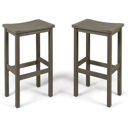 Outdoor Wooden Bar Stool in Gray - Set of 2