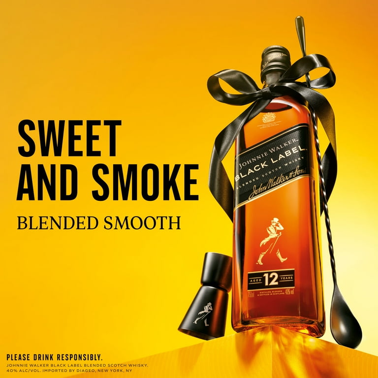 Johnnie Walker Black Label Blended Scotch Whisky, 750 mL, 40% ABV