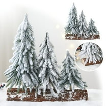 Snow Flocked Artificial Christmas Tree Mini Tabletop Xmas Tree with Wooden Stand for Indoor Home Office Bedroom Kitchen Christmas Holiday Decorations Centerpiece White