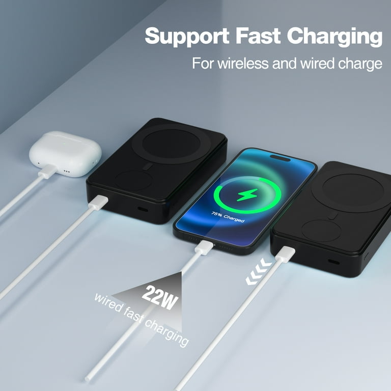 Folding Wireless Portable Charger, 3 in 1 Portable 10000mAh Power Bank 15W  Fast Wireless Charging 20W Display Mag-Safe Battery Pack for iPhone  14/13/12/Mini/Pro/Pro Max/Apple Watch 
