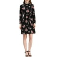 thumbnail image 1 of INSPIRE CHIC Robe Fleurie pour Femme Col Montant Manches Longues Taille à Nouer Longueur Genou Robe Bohème S Noir, 1 of 7