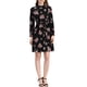 thumbnail image 1 of Vestido Floral de Mujer Inspire Chic con Cuello Mock, Manga Larga, Cintura Ajustable, Largo hasta la Rodilla, Estilo Boho, Talla XL, Negro, 1 of 7