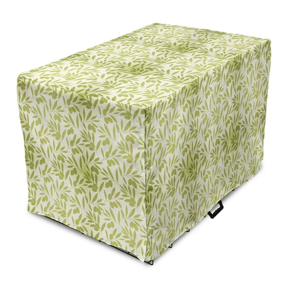 Botanical Dog Crate Cover, Repeating Pattern with Silhouettes of Olive on Leafy Branches, Easy to Use Pet Kennel Cover Small Dogs Puppies Kittens, 7 Sizes, Avocado Green Ivory, by Ambesonne