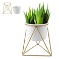 thumbnail image 3 of Maceta de cerámica y triángulo geométrico Metal Rack Plant Display White Pot Golden Frame, 3 of 8