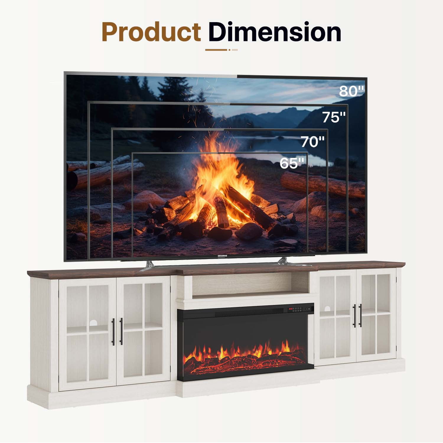 BaPiPro 98" Farmhouse TV Stand with 36" Electric Fireplace, Large Media Entertainment Center for TVs up to 100", Fireplace TV Stand with Storage Cabinets for Living Room, White