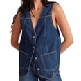 thumbnail image 2 of Denim Vest for Women Casual V Neck Button Down Sleeveless Jean Jacket, 2 of 6