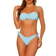 thumbnail image 1 of Conjuntos de bikini bandeau sin tirantes para mujer, 2 piezas, traje de baño sólido con lazo, trajes de baño X-Small Azul claro, 1 of 5