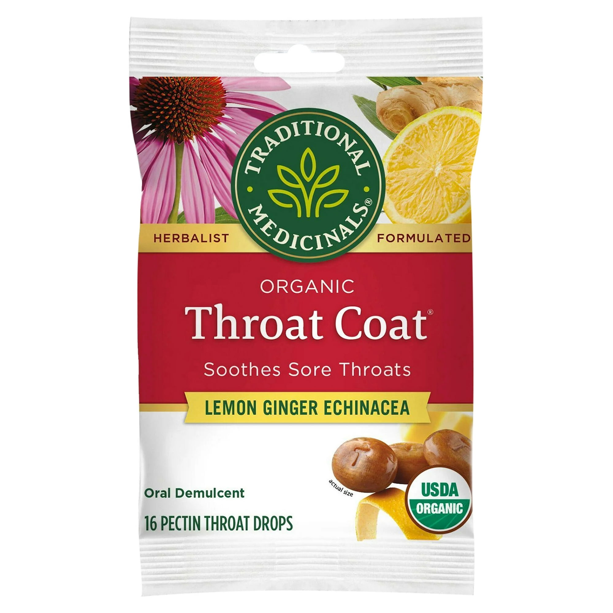 Traditional Medicinals, Organic Throat Coat Lemon Ginger Echinacea, 16 count
