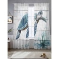 thumbnail image 2 of Summer Marine Sheer Curtains 108 Inch Long 2 Panels, Blue Turtle Seagrass Plank Texture Light Filtering Rod Pocket Curtains, Sheer Voile Drapes for Living Room Bedroom, 52"x108", 2 of 8