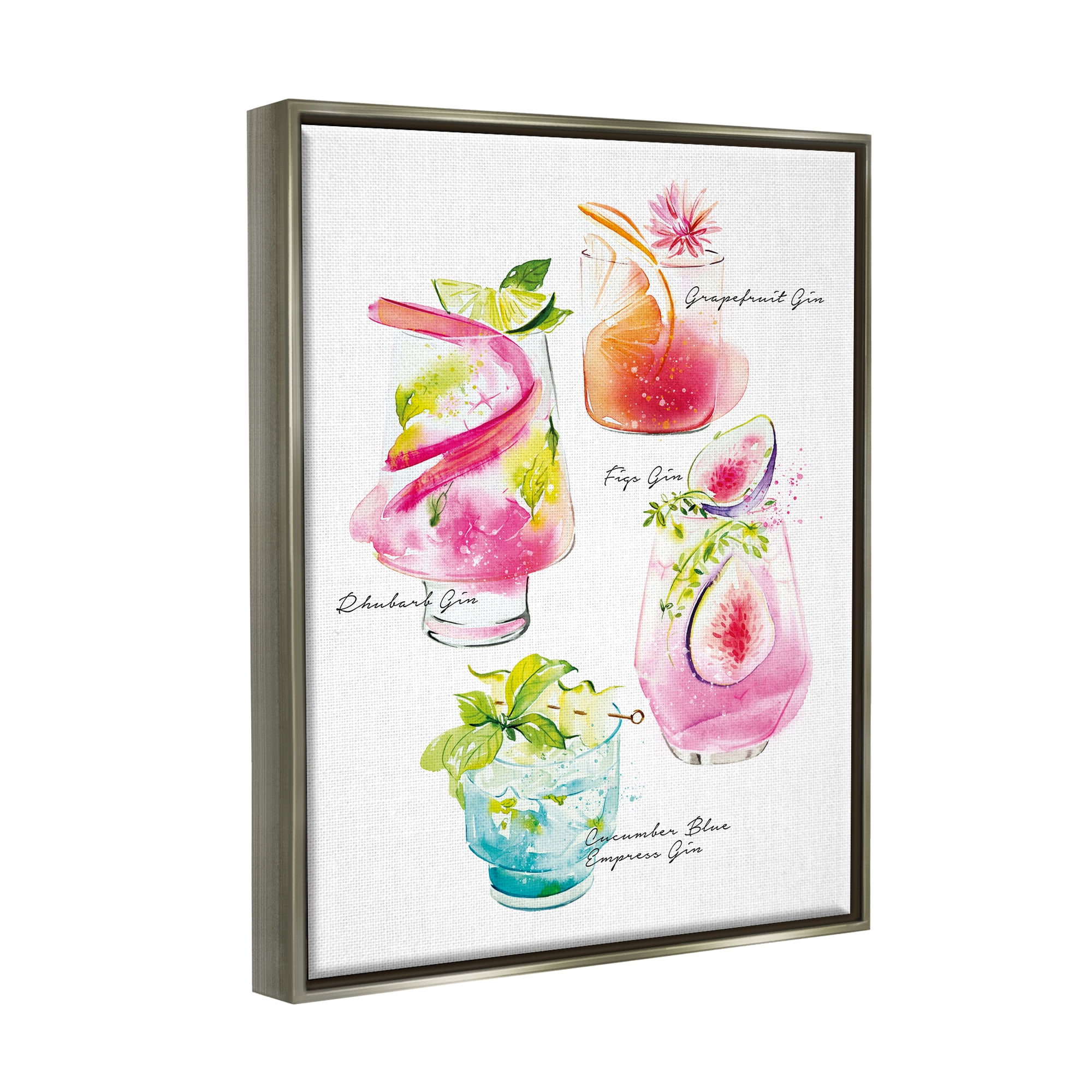 Stupell Industries Gin Cocktail Menu Food & Beverage Painting Gray Floater Framed Art Print Wall Art, 25 x 31