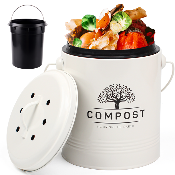 Kitchen Compost Bin, 1.3 Gallon Countertop Compost Bin with Lid, Indoor