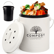 Kitchen Compost Bin, 1.3 Gallon Countertop Compost Bin with Lid, Indoor Compost Bucket includes  Inner Bucket Liner and Carbon Filter, Small Compost Bin with Compostable Bags, Recycle Bin for Food Was