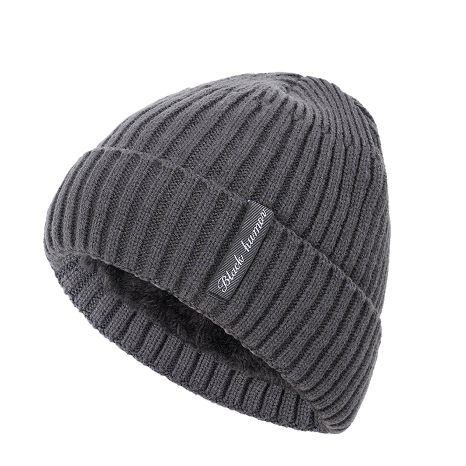AWZXDE Unisex Basic Style Knitted Cap with Inner Wool for Winter