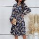 thumbnail image 4 of Vestido con estampado floral, manga larga, vestido plisado con cinturón, vestido con cuello vuelto, máxima confiabilidad, 4 of 8