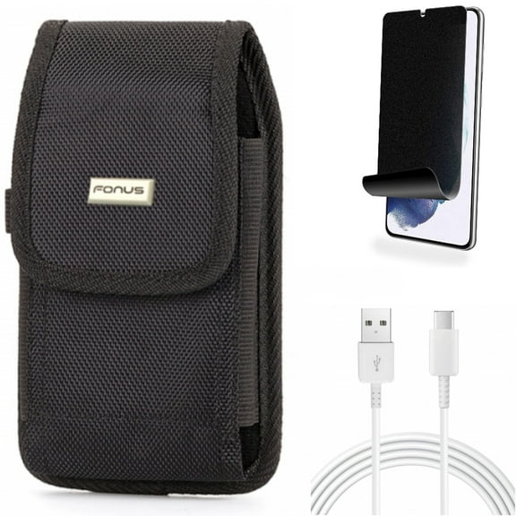For Samsung Galaxy S21 (6.2") - Charger Cord Type-C 10ft USB-C Cable   Holster Swivel Case Belt Clip   [Fingerprint Works] TPU Film Privacy Screen Protector