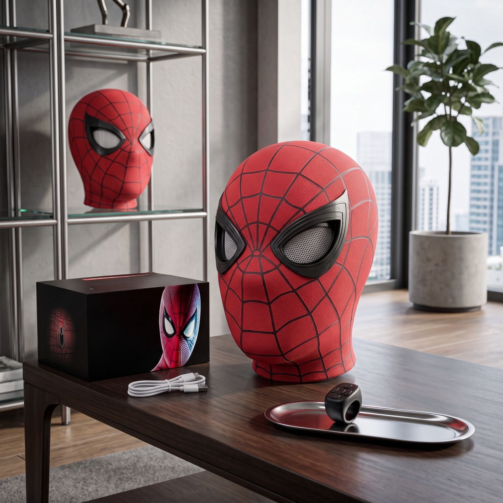Spider Hero Electric Mask Ring Remote Control Moving Eyes Winking Helmet Full Face Headwear USB Rechargeable Party Cosplay Costume Prop