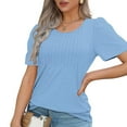 thumbnail image 5 of ZQGJB Summer Womens Tunic Tops for Leggings Casual Solid Color Short Sleeve Ruched Pleated T-Shirts Loose Fit Curvy Hem Blouse for Leggings Blue S, 5 of 8