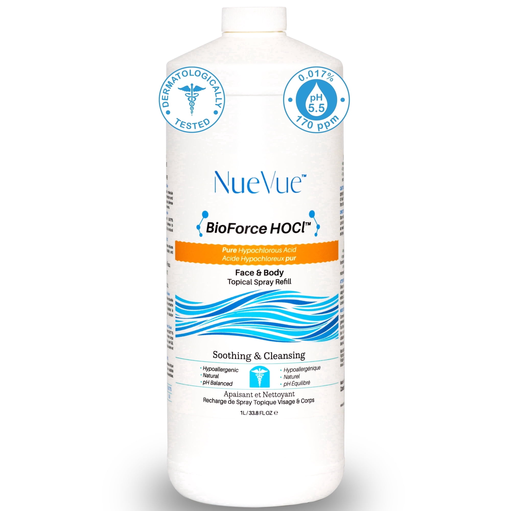 BioForce HOCl Hypochlorous Acid Spray Refill 33 oz – Face & Body, Acne & Eczema Care, pH-Balanced