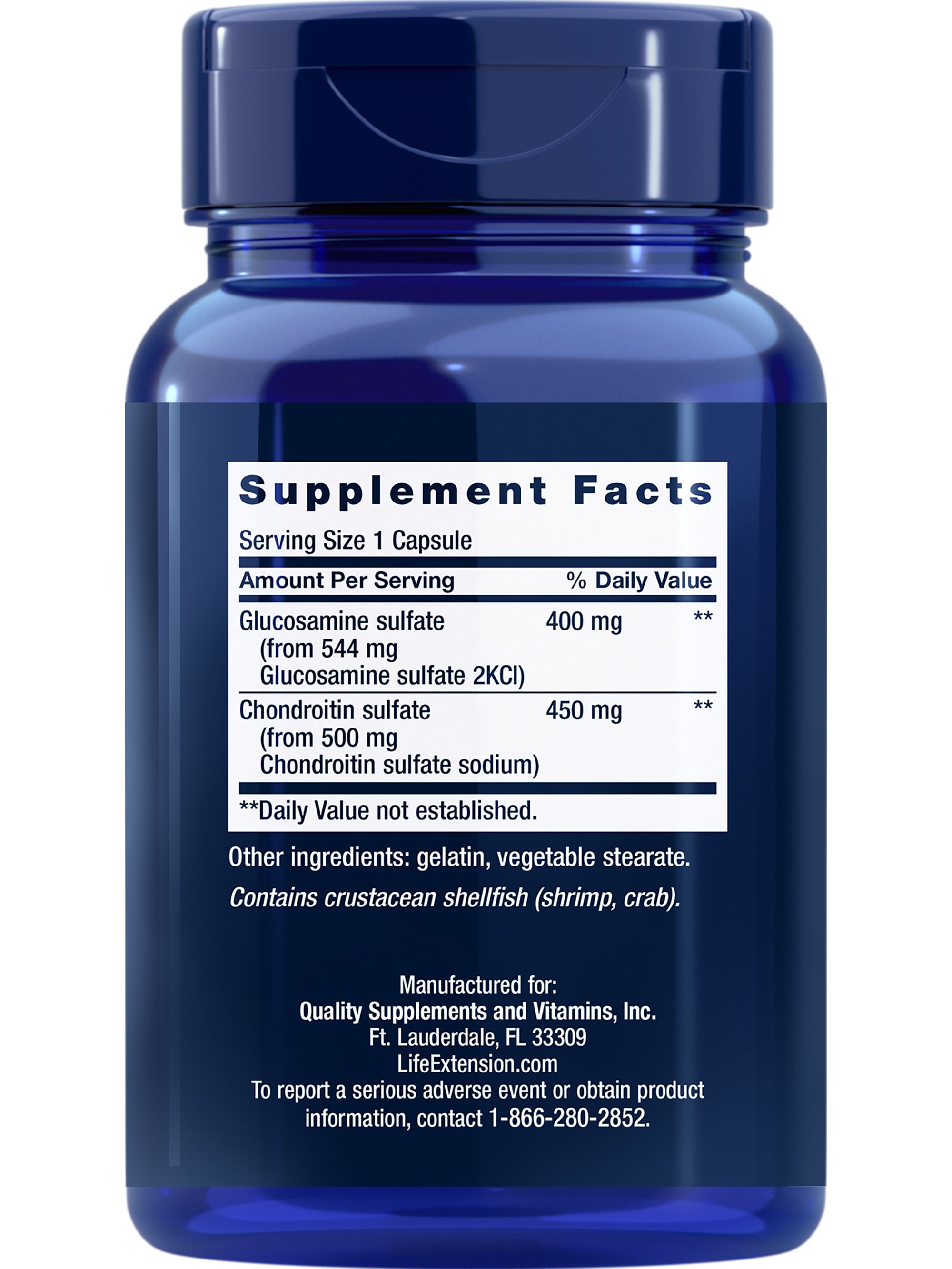 Life Extension Glucosamine/Chondroitin Capsules, high-quality nutrition for healthy joints and cartilage, non-GMO, gluten-free, 100 capsules