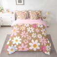 thumbnail image 2 of Manfei Dreamy Groovy Flower Bedding Comforter Set 7 Pieces for Kids, Rustic Daisy Floral Full Bedding Set, Brown Cartoon Theme Reversible Fitted Sheet Flat Sheet, Luxury Bedroom Decor, 2 of 7