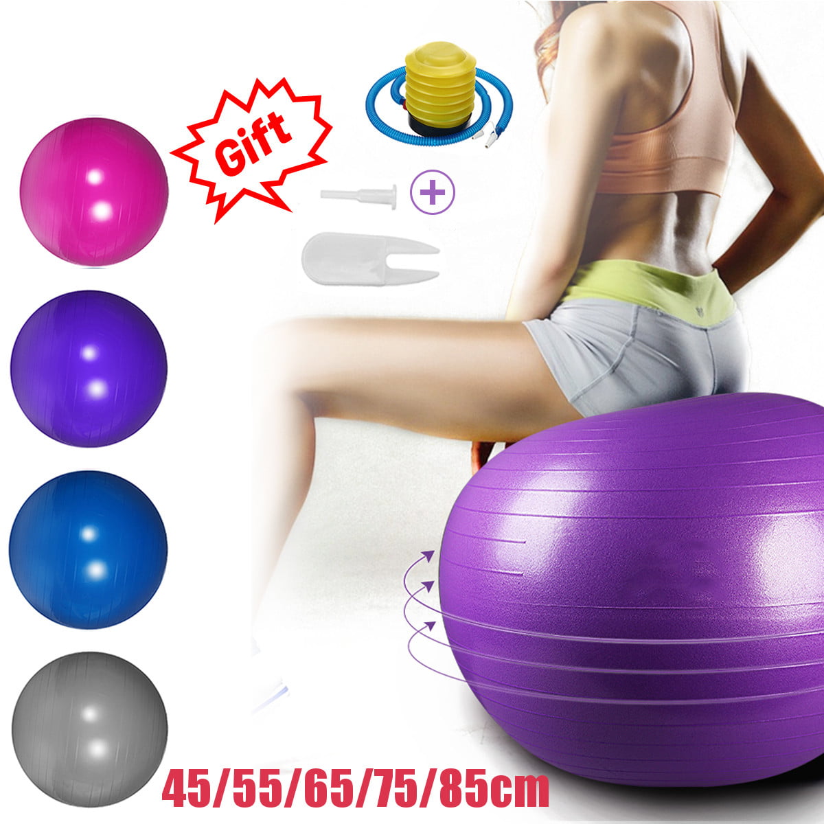 Yoga Ball w Air Pump Anti Burst Exercise Balance Workout Stability 55 65 cm 