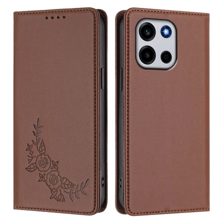 PU Leather Wallet Case for Oneplus Turbo 6/Turbo 6V Strong Magnetic Flip Folio Cover RFID Blocking 2 Card Slots Kickstand Embossed Floral Pattern Phone Protective Shell.A09
