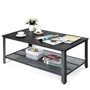 Giantex Industrial Coffee Table with Storage Shelf, 2-Tier Vintage Central Entertainment Console Table, Retro Accent Cocktail Tea Table for Living Room Office, Easy Assembly