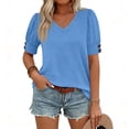 thumbnail image 4 of Womens Short Sleeve Tops with Buttons V-Neck Summer Outfits Casual Blouses Shirts Beach Vacation Fall Clothes 2026 Sky Blue 2XL, 4 of 4
