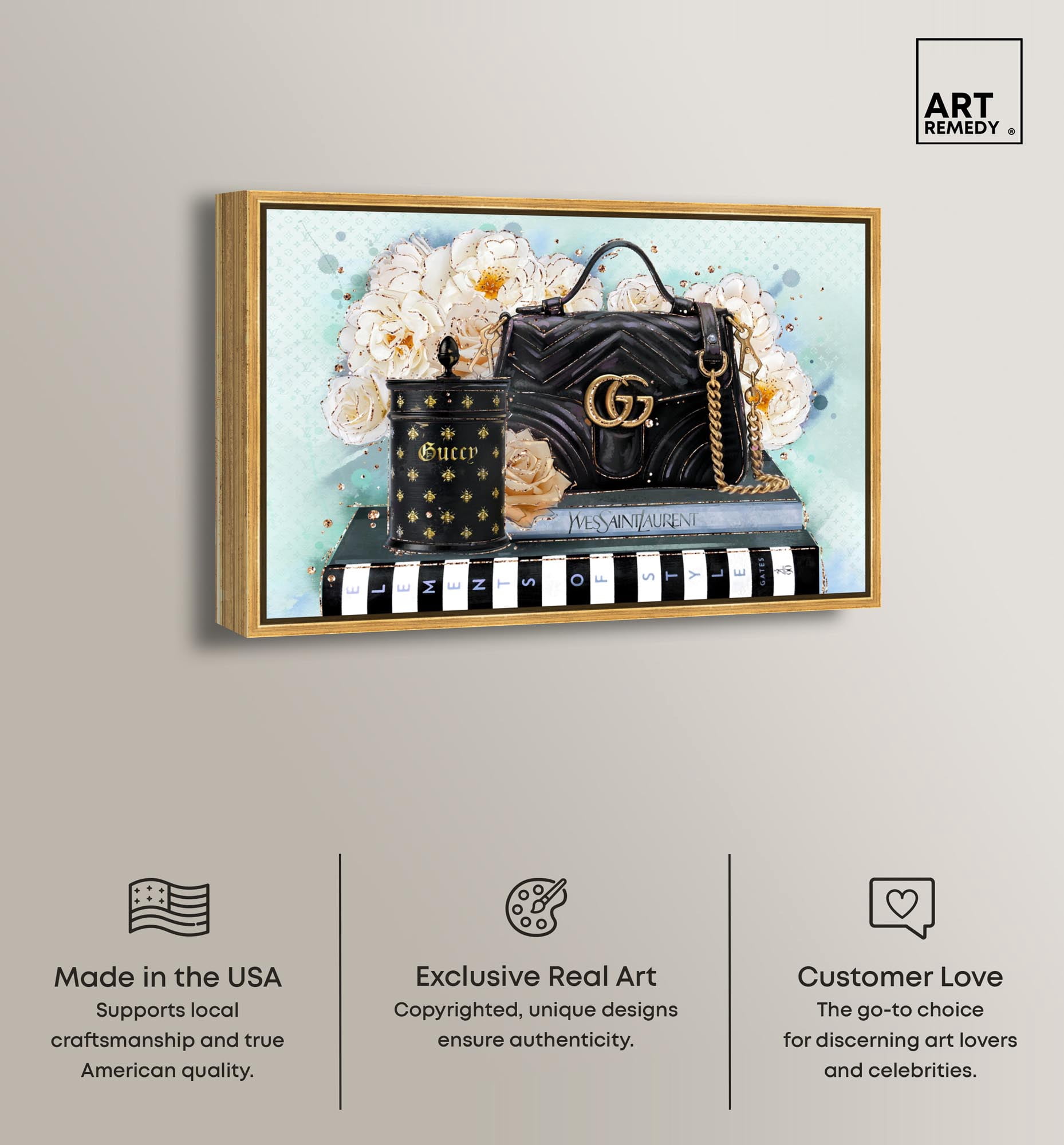 Beloved Elements Blue Canvas Fashion Art Prints by Art Remedy, Gold Frame, 30" x 20"