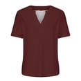 thumbnail image 4 of Blmnix Casual Womens Tops Short Sleeve Red Basic Loose V Neck Solid T-Shirts Fashion Blouses, 4 of 6