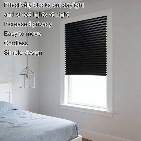 No Drill Temporary Pleated Window Shade 23.62W x 59.06L Inch Self Adhesive Blackout Blind for Bedroom Bathroom