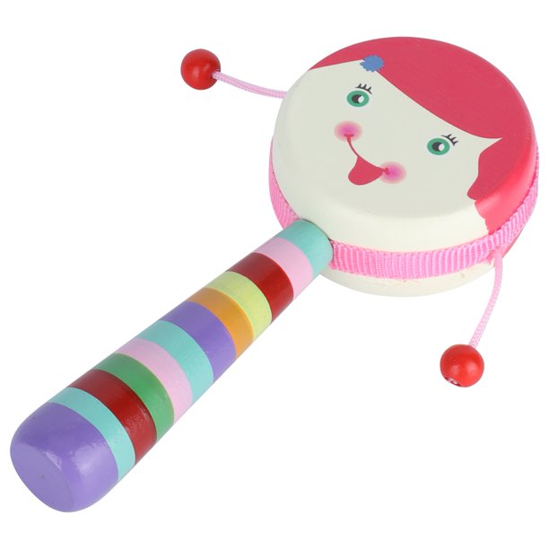 Sonajero de juguete agitador de tambor juguete sonajeros musicales lindos instrumento de madera de mano música portátil instrumentos de percusión de dibujos animados ANGGREK Otros
